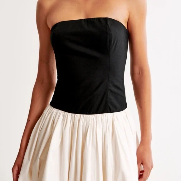 Abercrombie & Fitch Black and Cream Strapless Mini Dress - Picture 3 of 7